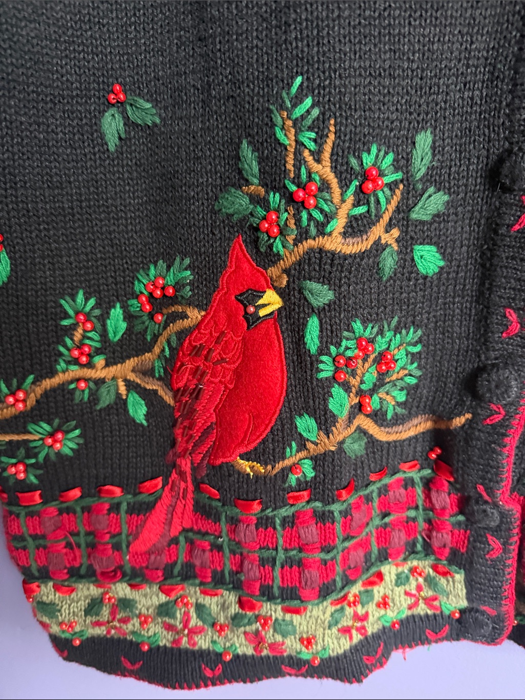White Stag Ugly Christmas Black Knit Vest Red Cardinal Embroidery 22/24 Xl Nwt — image 7 of 7